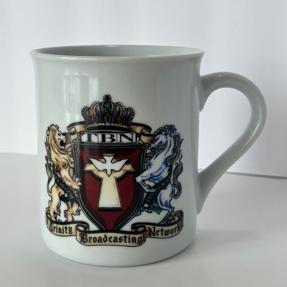 Vintage 1994 TBN Trinity Broadcasting Network Coffee Mug Calendar Crest White